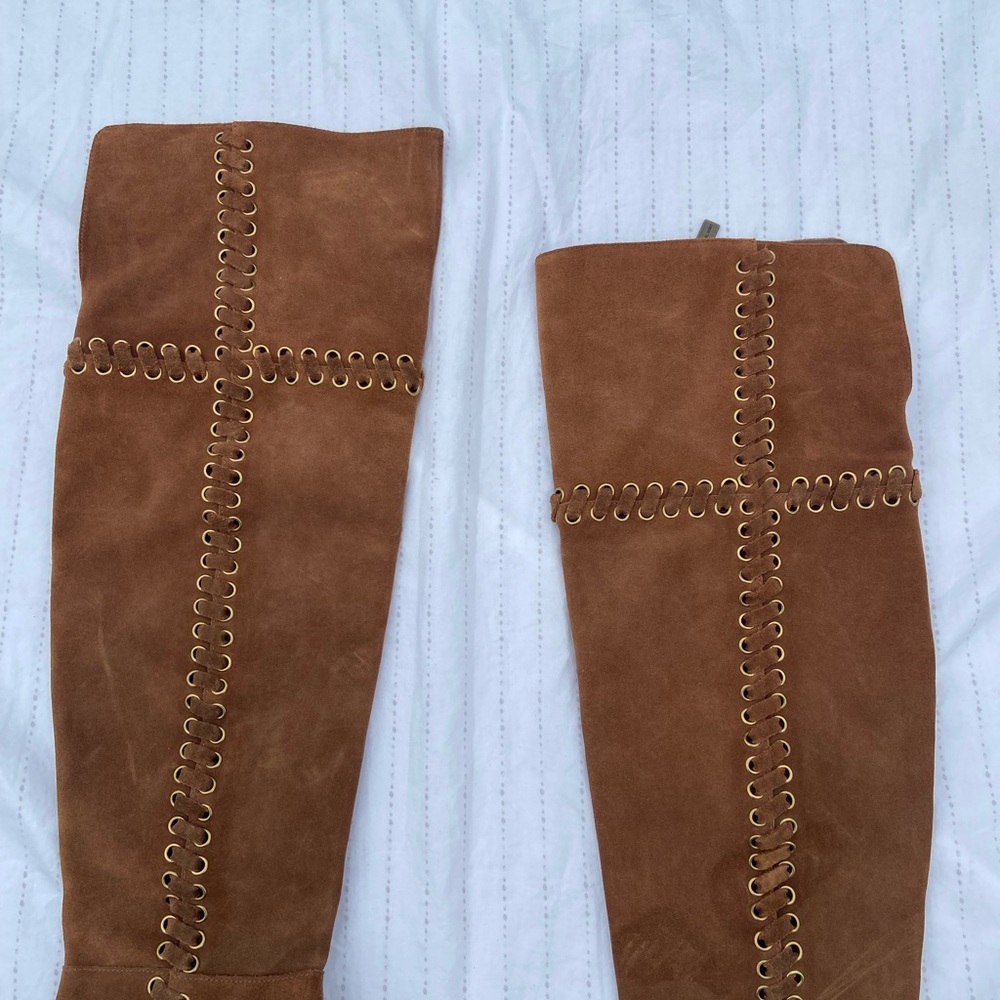 Michael Kors Malin Grommet Suede Leather Over The Knee Boots in Caramel - Picture 3 of 11